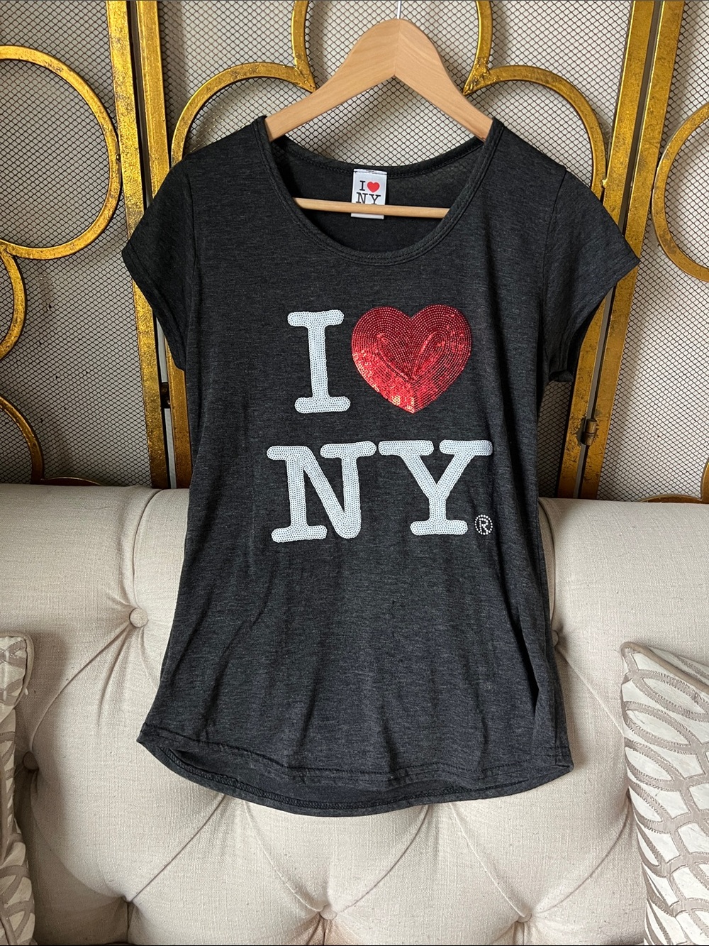 I ♥ NY Black Graphic Tee with Red Sequin Heart